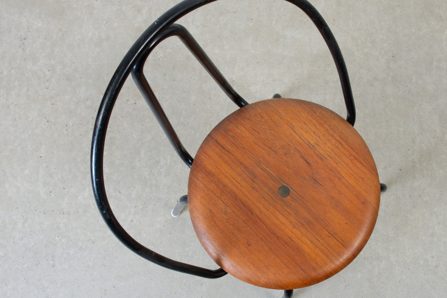 Two available: 1950s stacking chairs in metal + teak