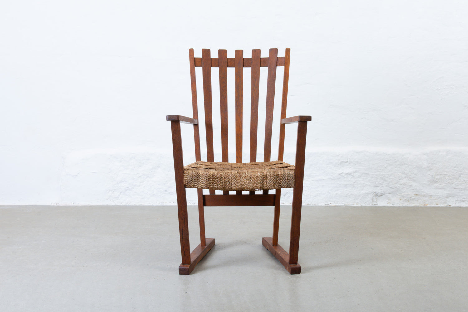 Early 1900s oak + cord armchair