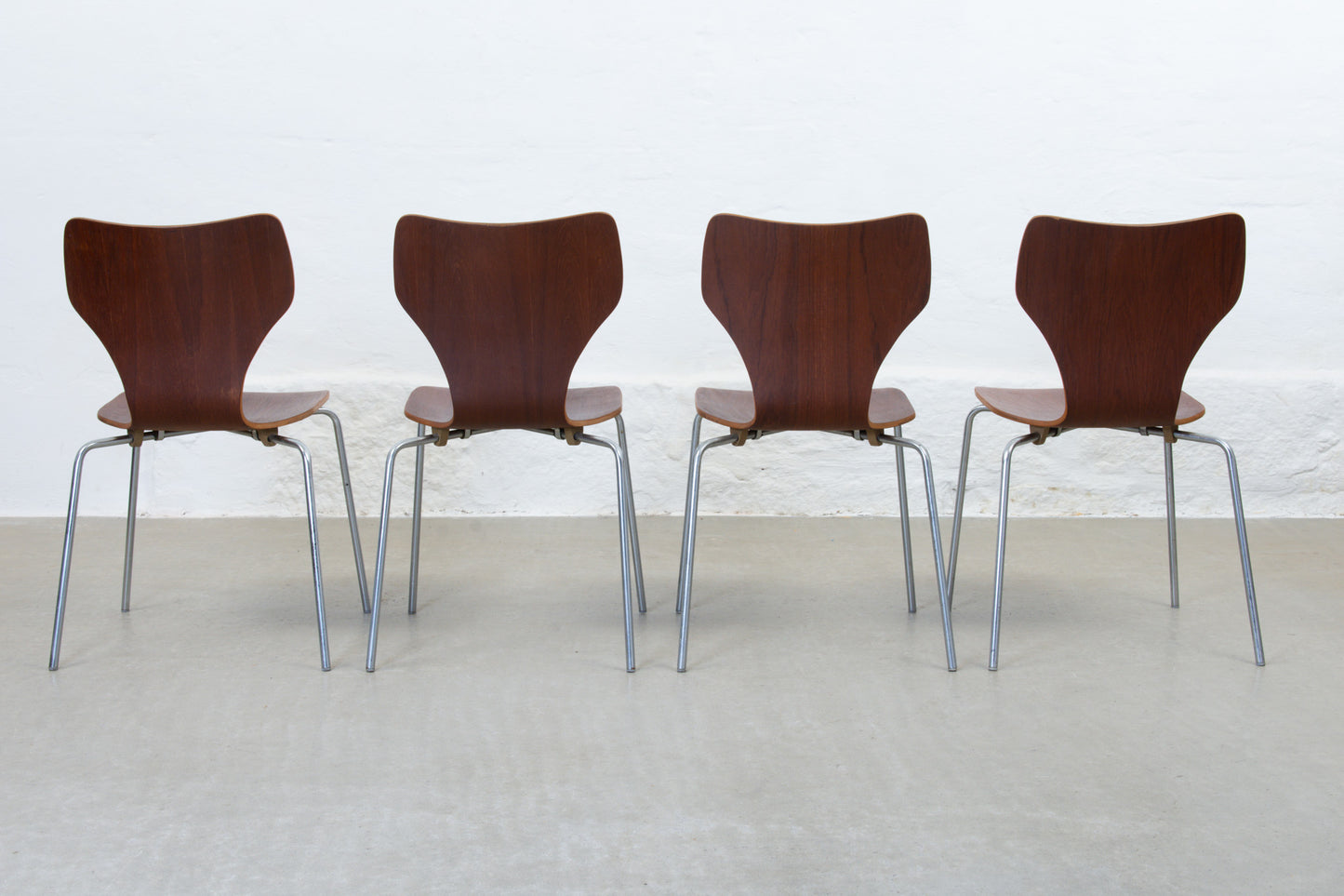 Set of four 1960s stacking chairs in teak