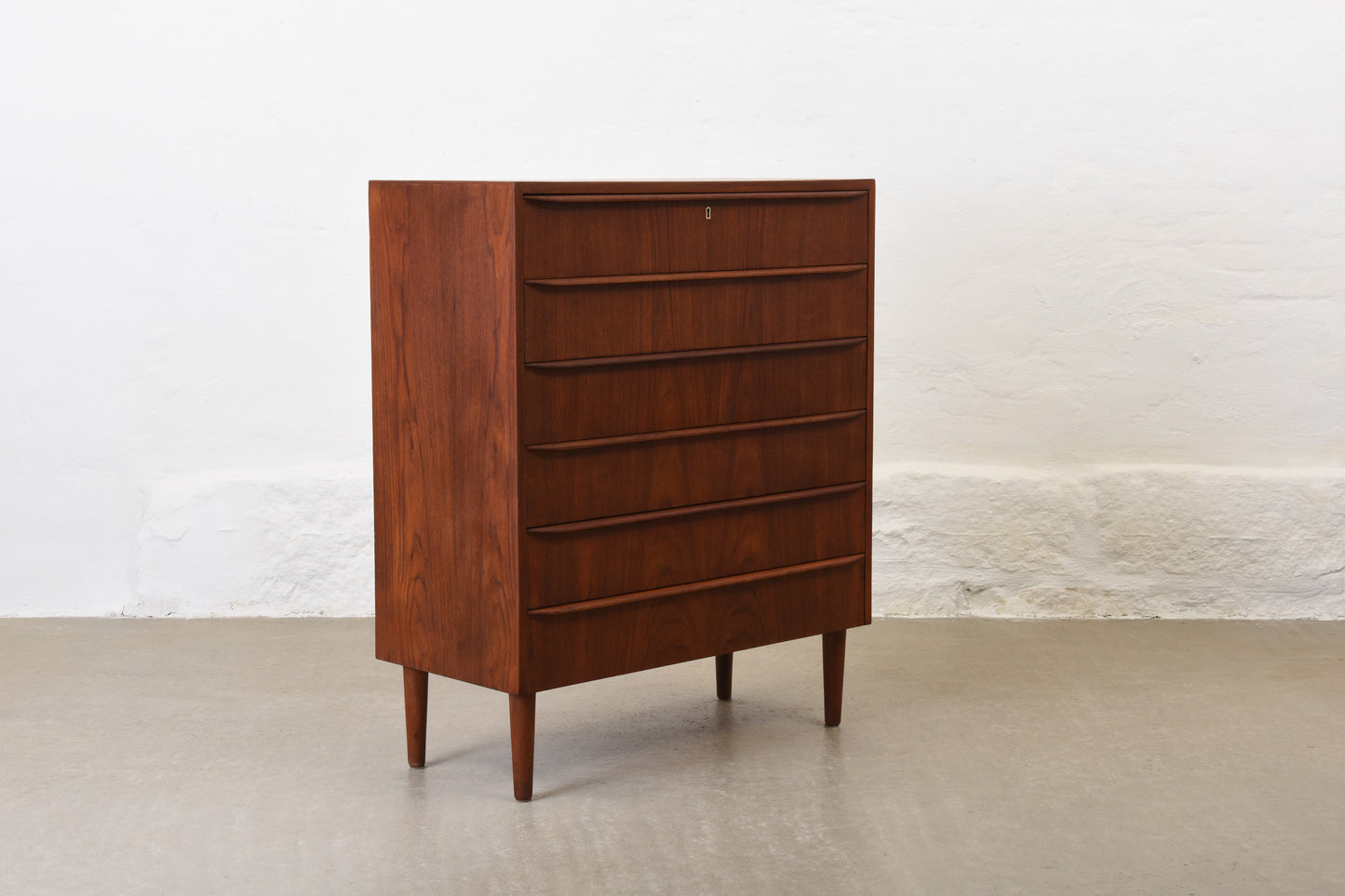 1960s teak chest of drawers with lipped handles