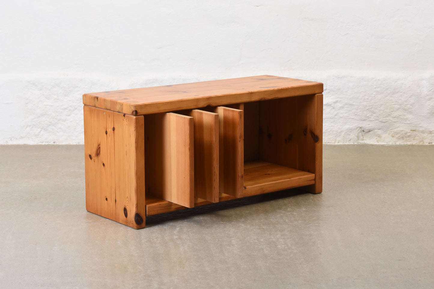 1970s pine media bench by Aksel Kjersgaard
