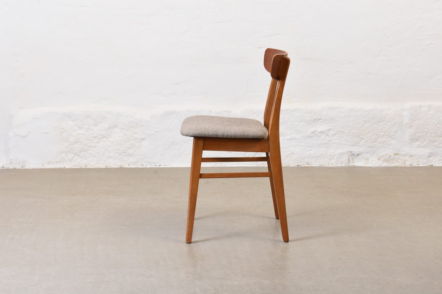 Newly reupholstered: Set of four teak + beech chairs by Findahls Møbelfabrik