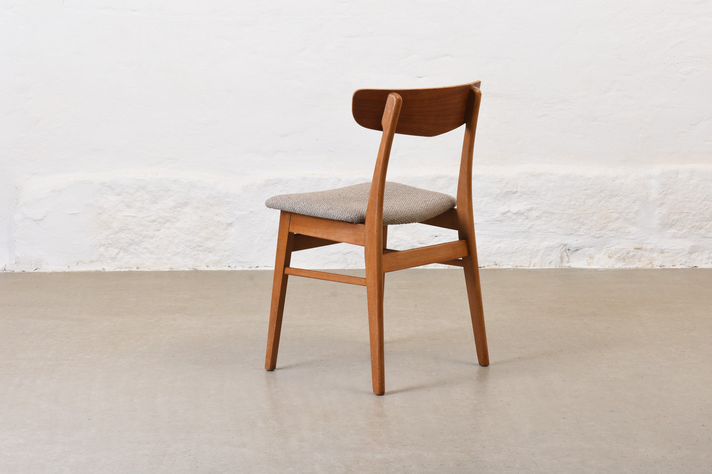 Newly reupholstered: Set of four teak + beech chairs by Findahls Møbelfabrik
