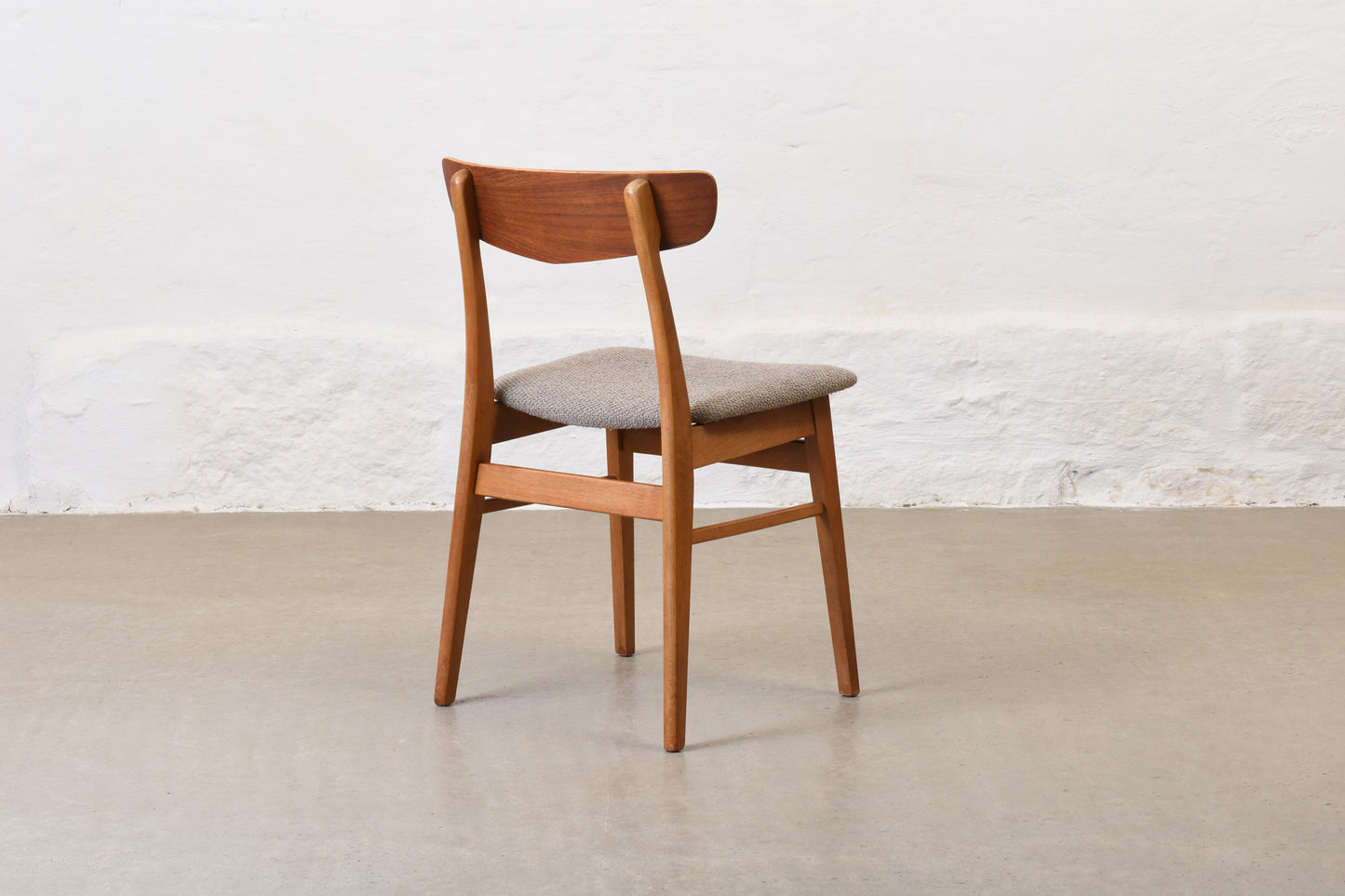 Newly reupholstered: Set of four teak + beech chairs by Findahls Møbelfabrik