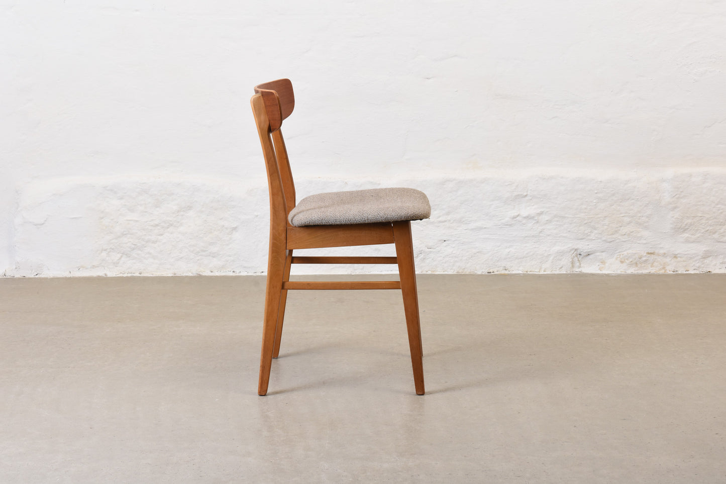 Newly reupholstered: Set of four teak + beech chairs by Findahls Møbelfabrik