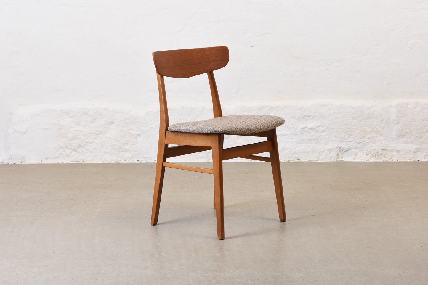 Newly reupholstered: Set of four teak + beech chairs by Findahls Møbelfabrik