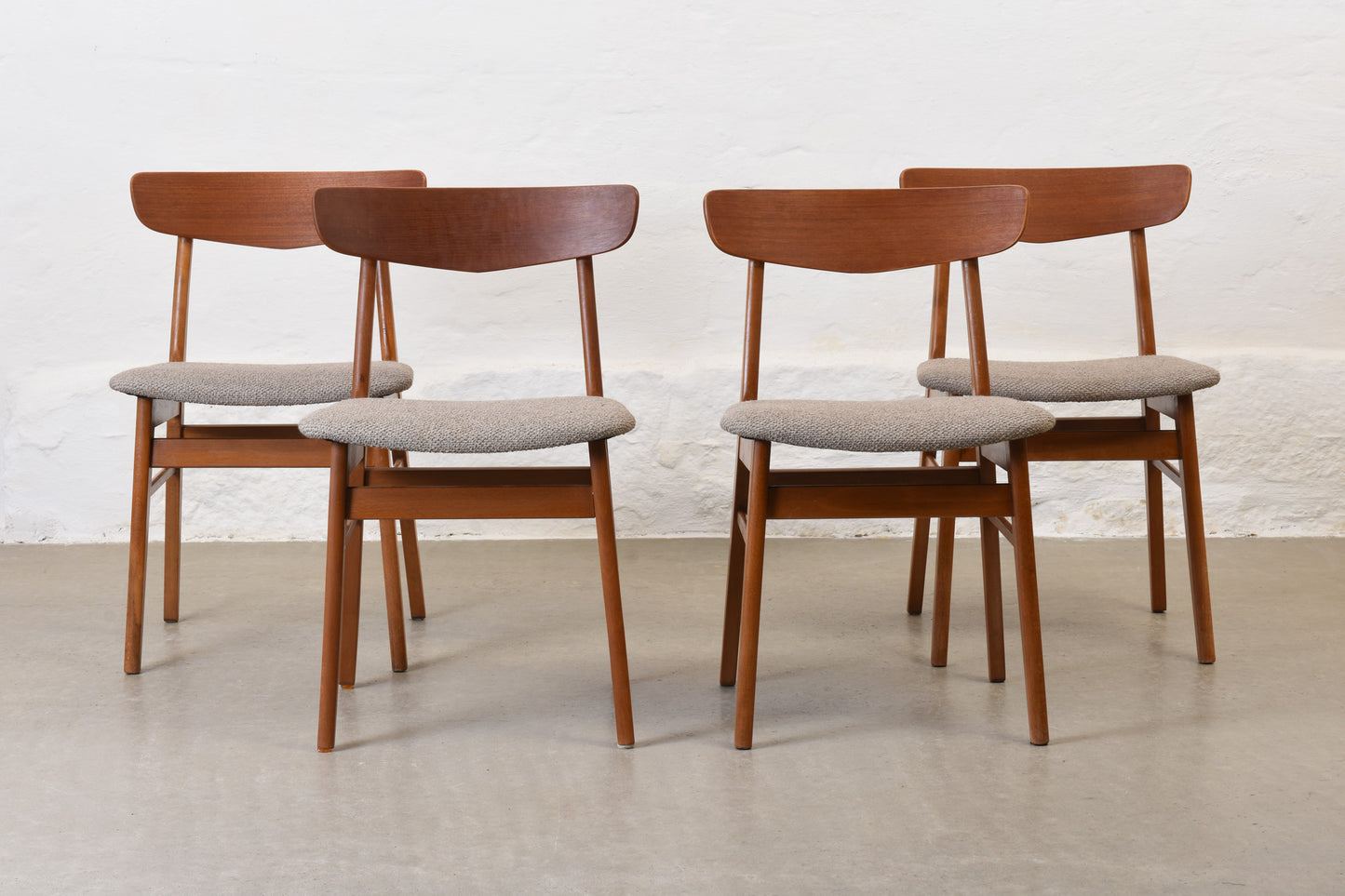 Newly reupholstered: Set of four teak + beech chairs by Findahls Møbelfabrik
