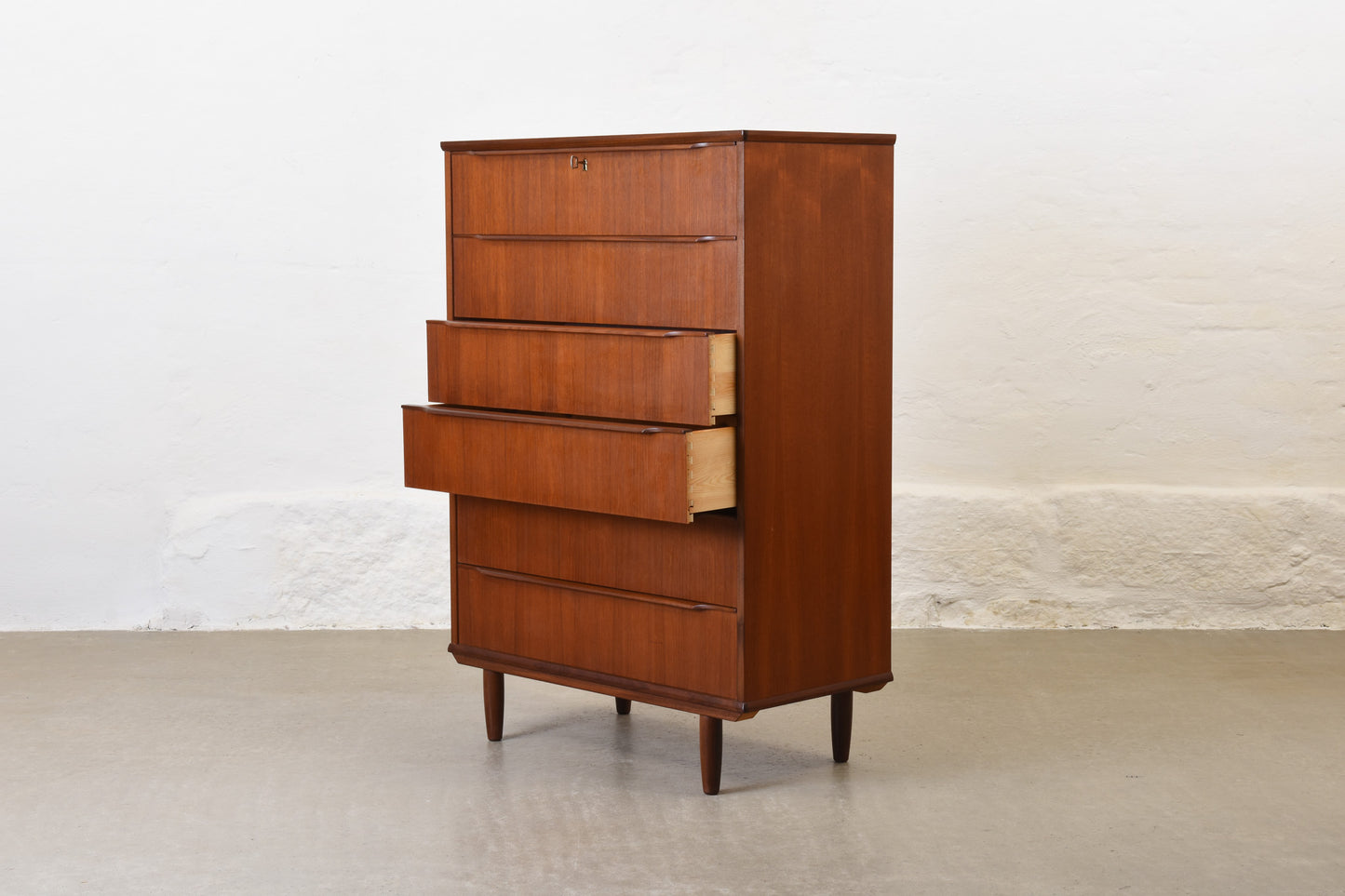 1960s large teak chest with lipped handles no. 1
