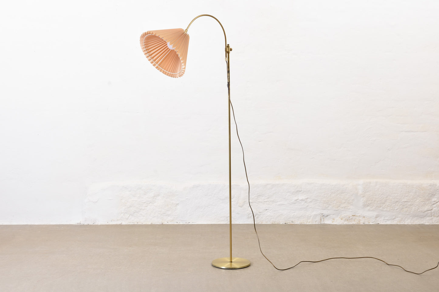1960s brass floor lamp with pleated shade