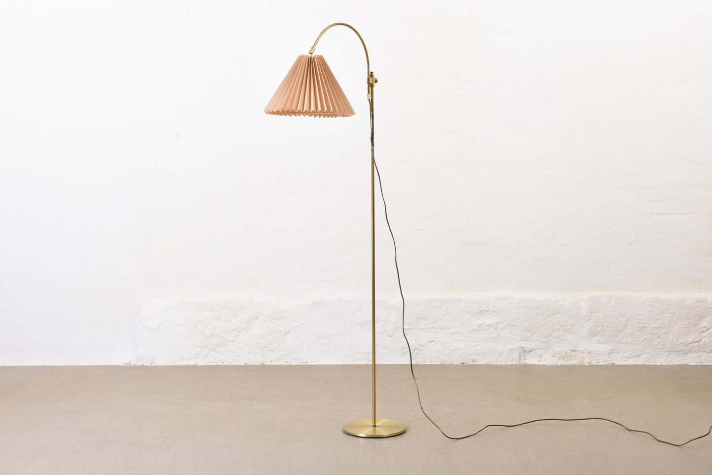 1960s brass floor lamp with pleated shade