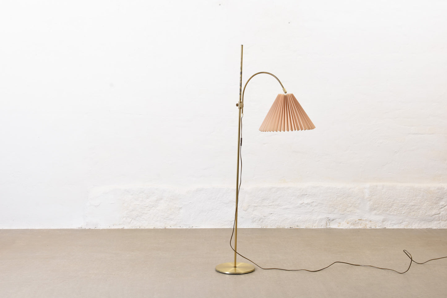 1960s brass floor lamp with pleated shade