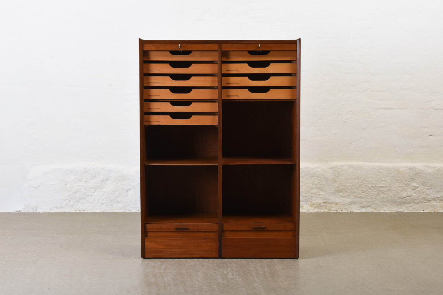 1960s double-fronted archive cabinet in teak