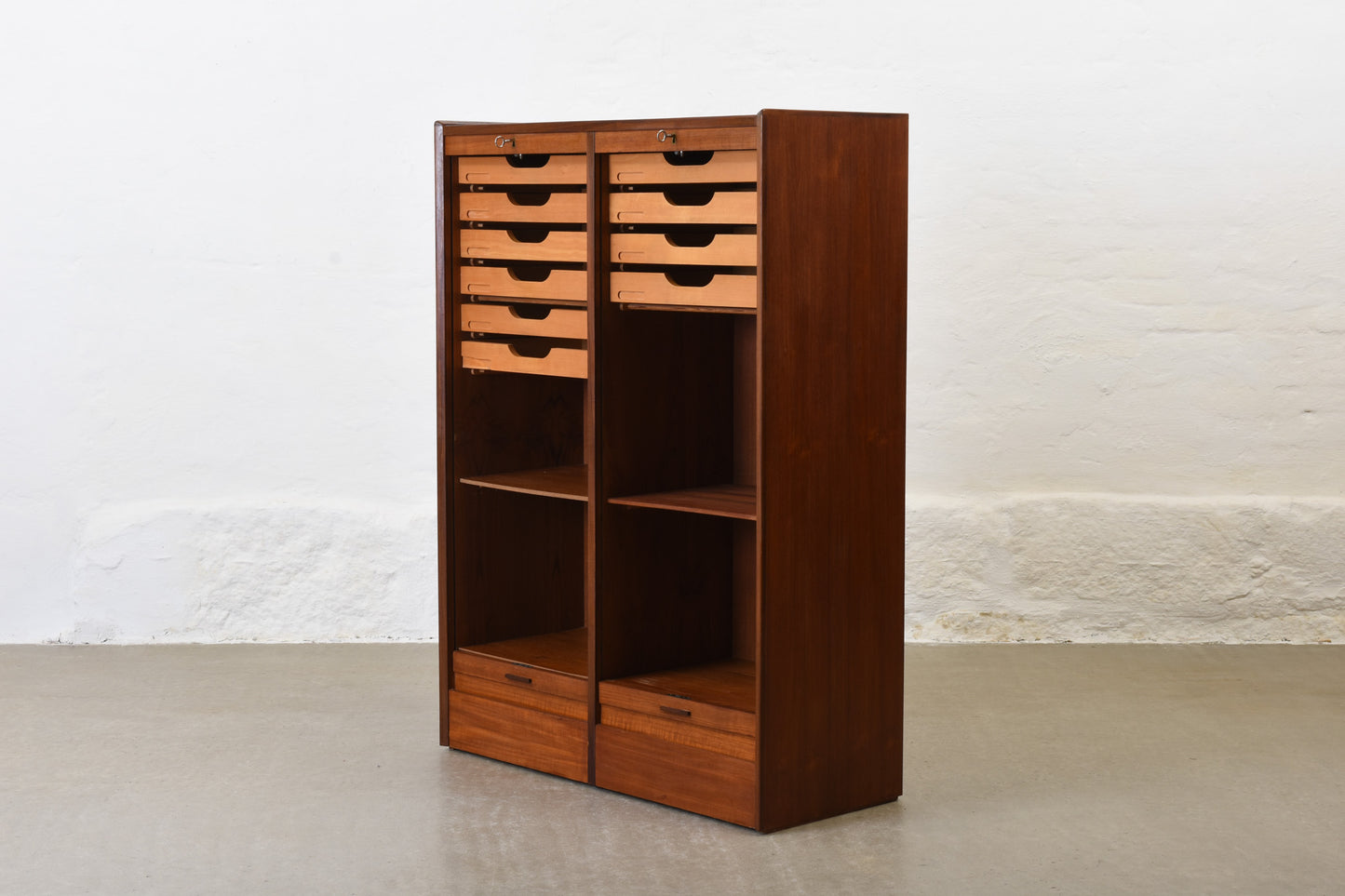1960s double-fronted archive cabinet in teak