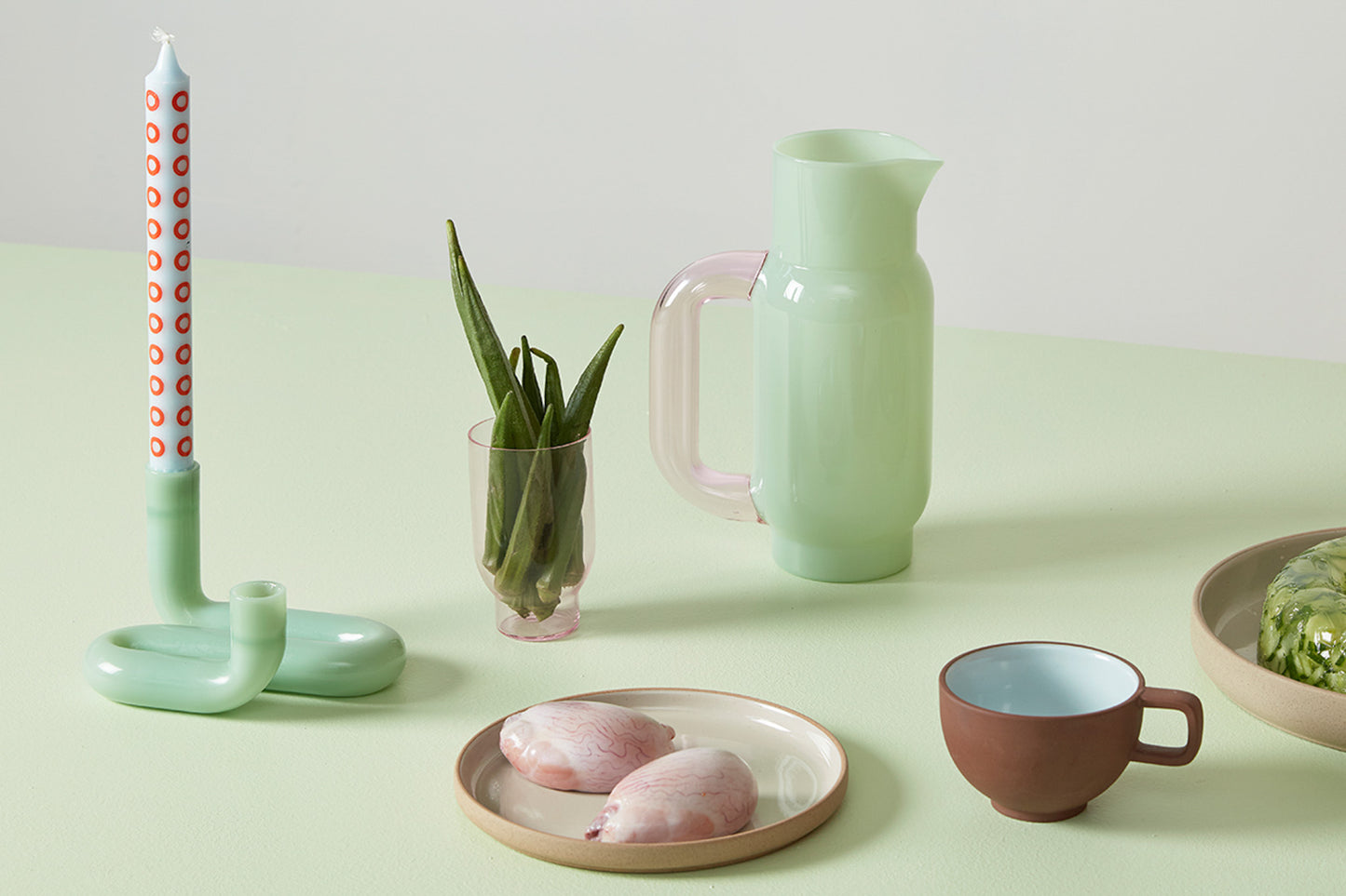 Two-tone glass pitcher by Studio About - Milky Jade/Milky Rose