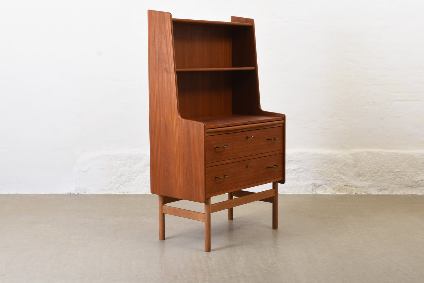 1960s teak secretary with bookshelf