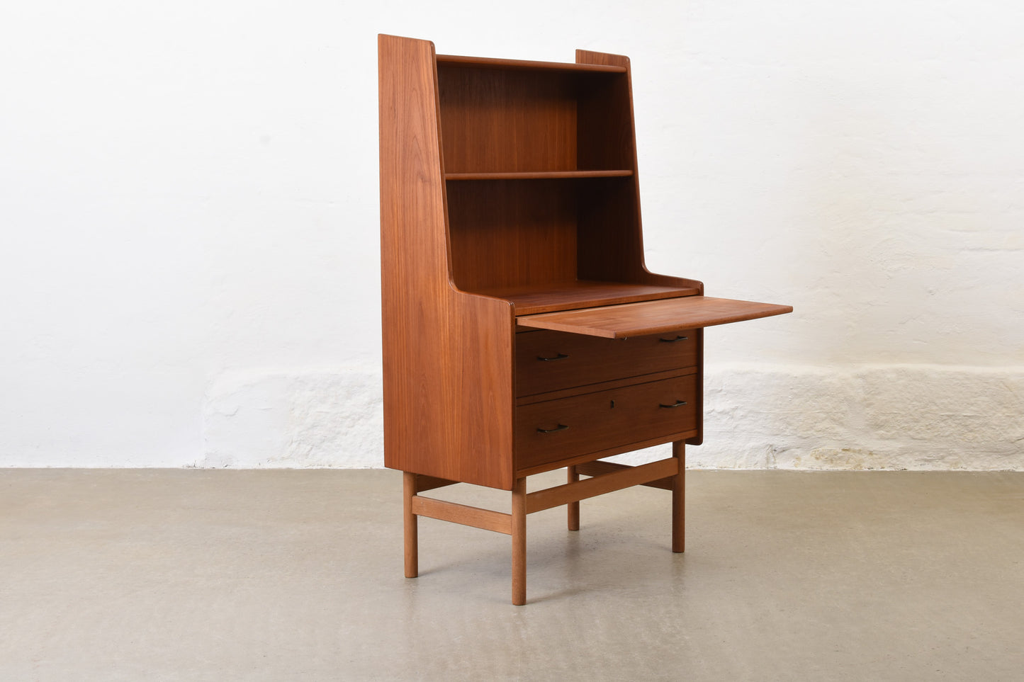 1960s teak secretary with bookshelf