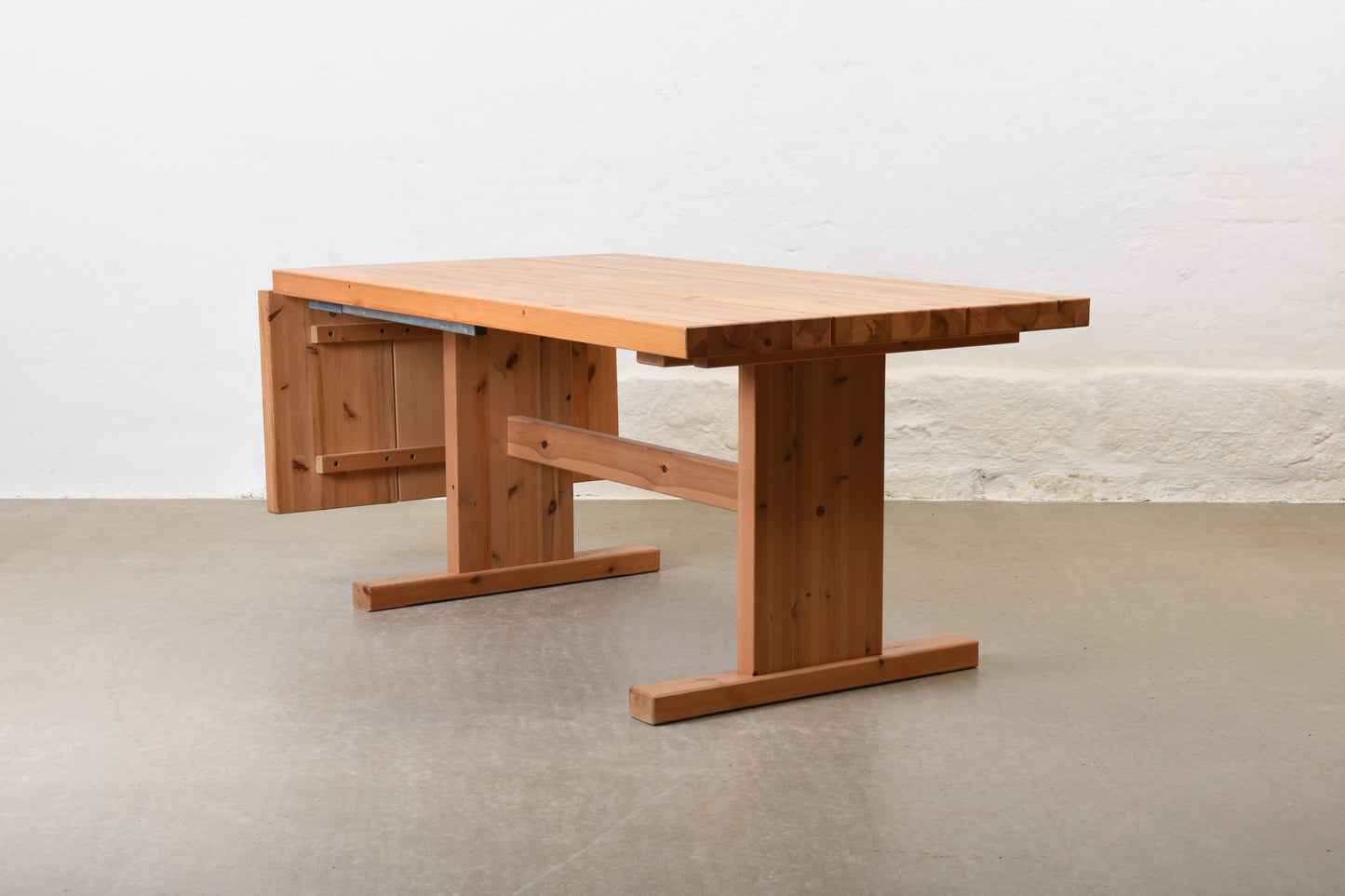 1970s drop-leaf dining table in pine