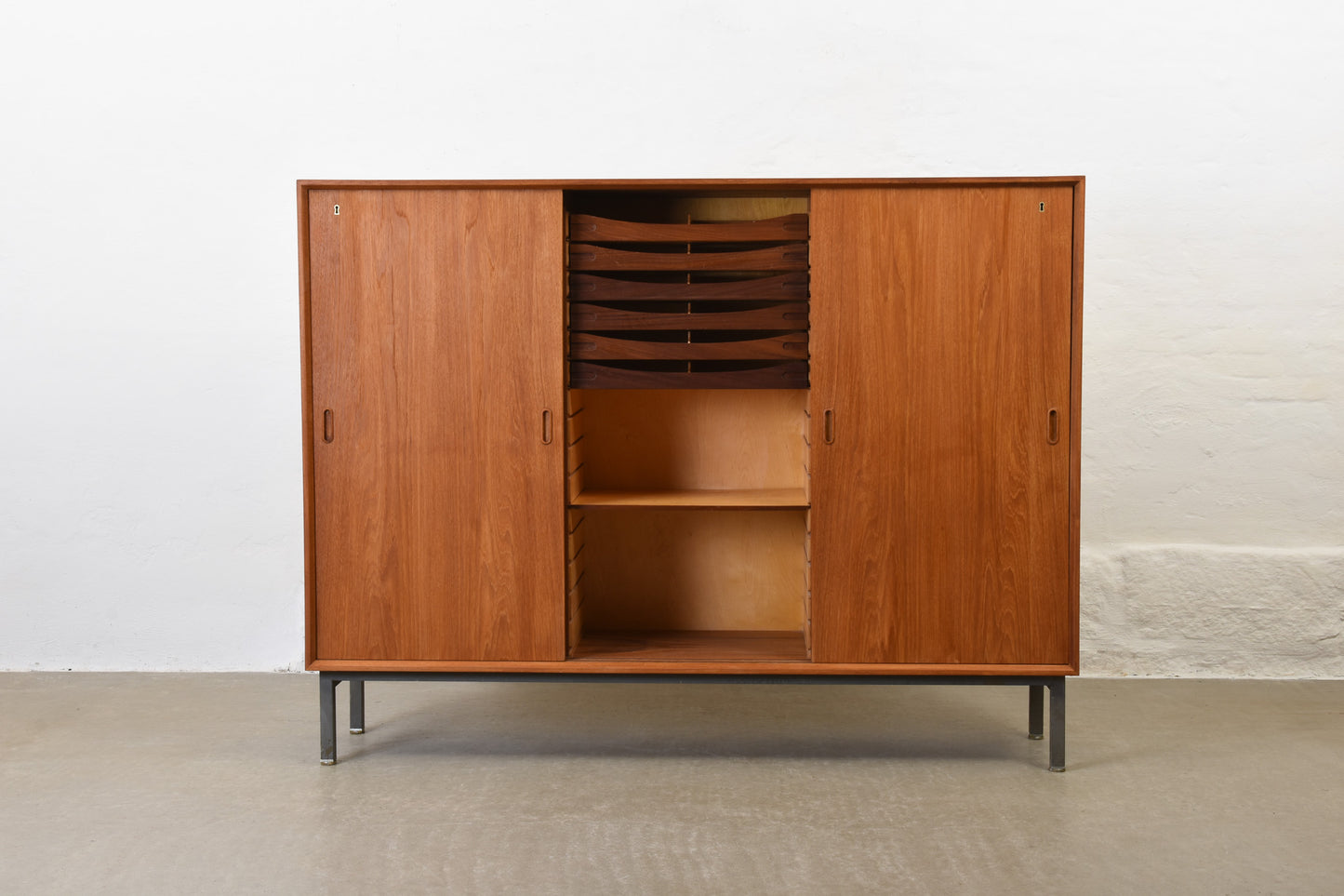 1960s teak archive cabinet on metal base