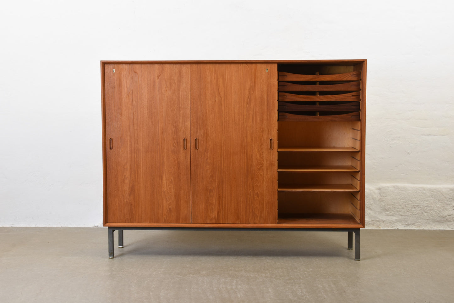 1960s teak archive cabinet on metal base