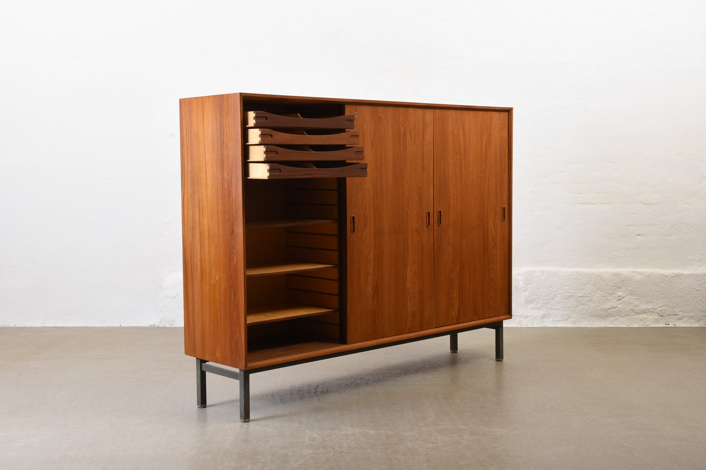 1960s teak archive cabinet on metal base
