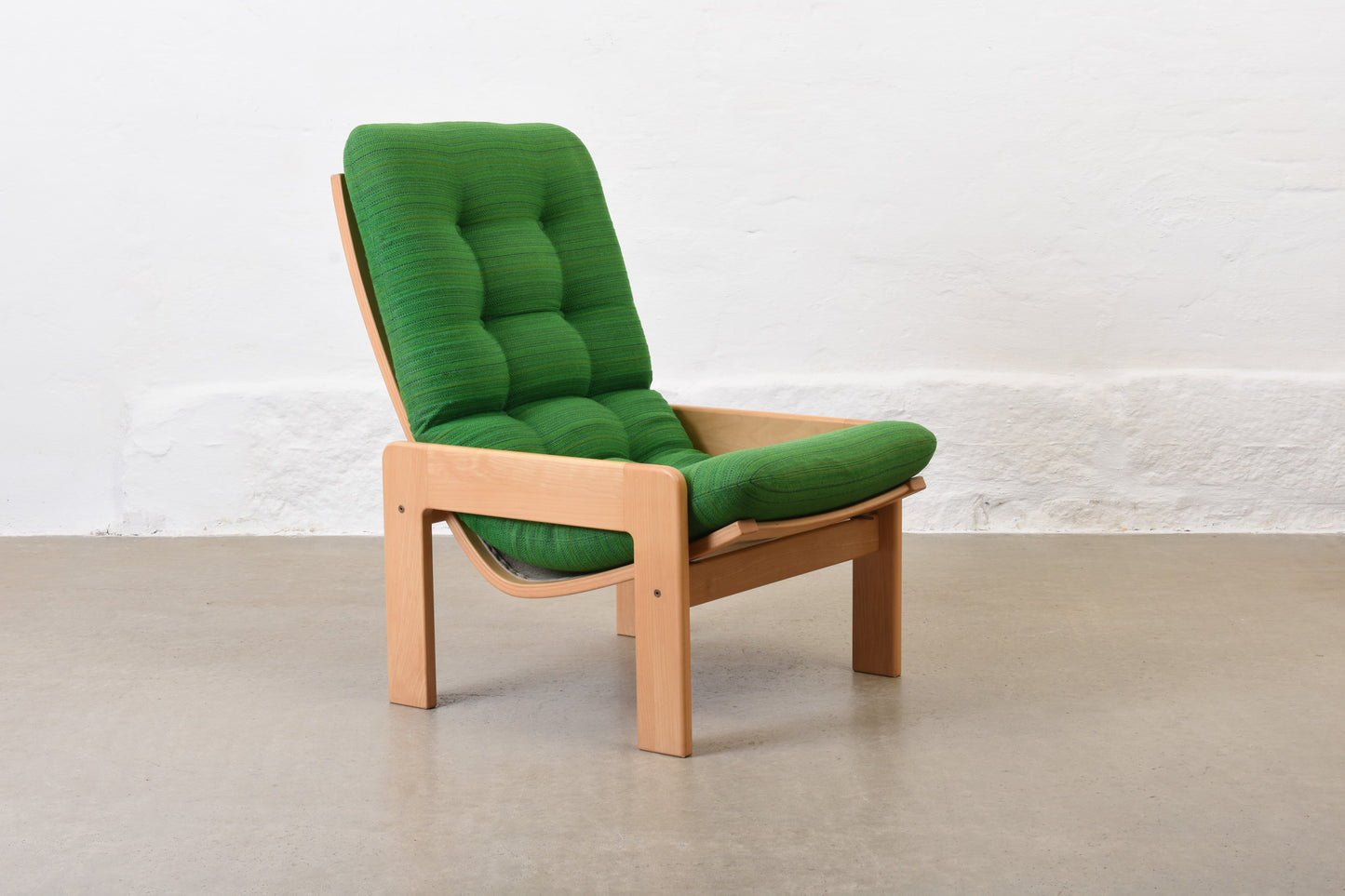 1970s beech + wool lounger by Yngve Ekström