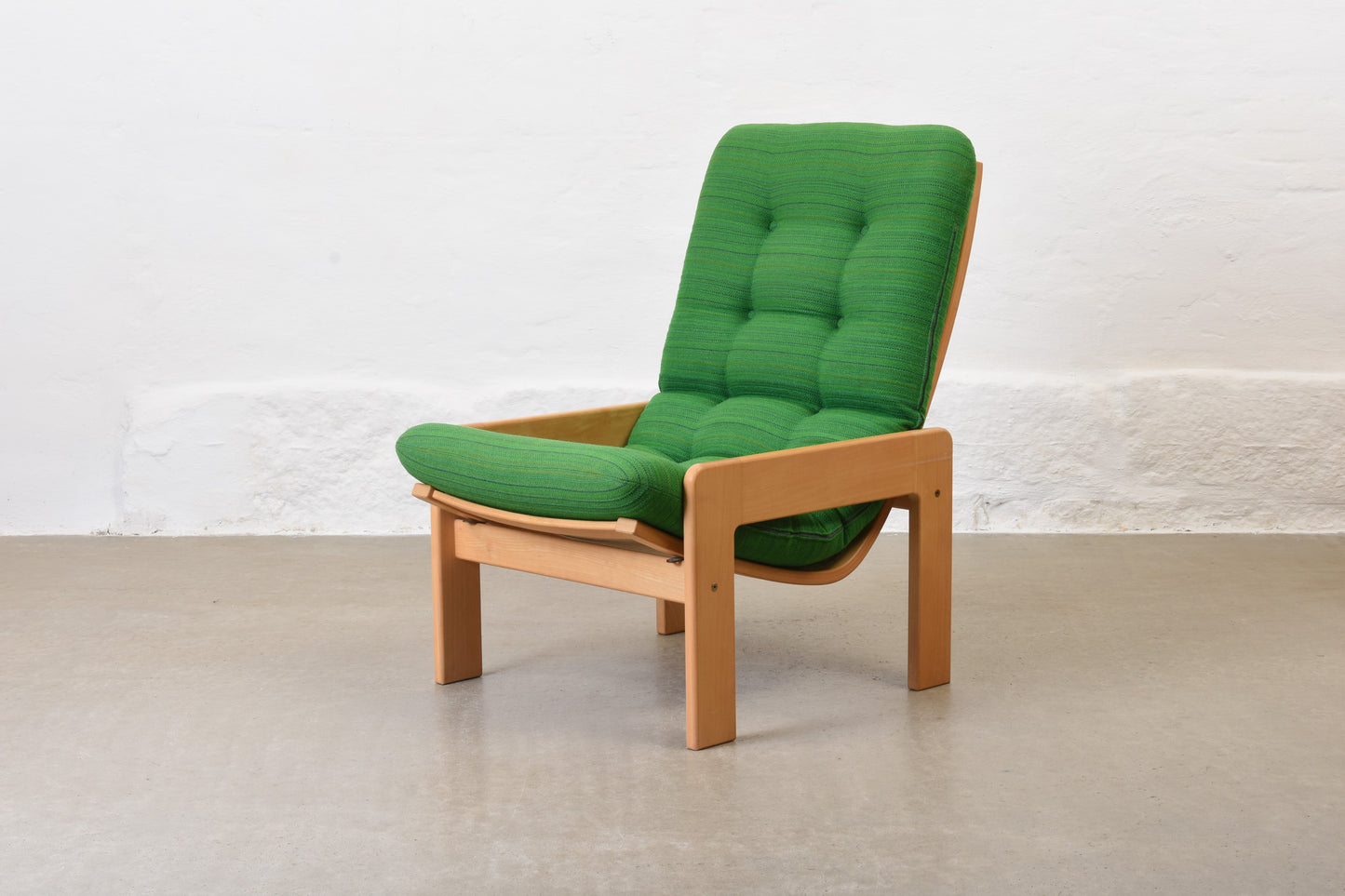 1970s beech + wool lounger by Yngve Ekström