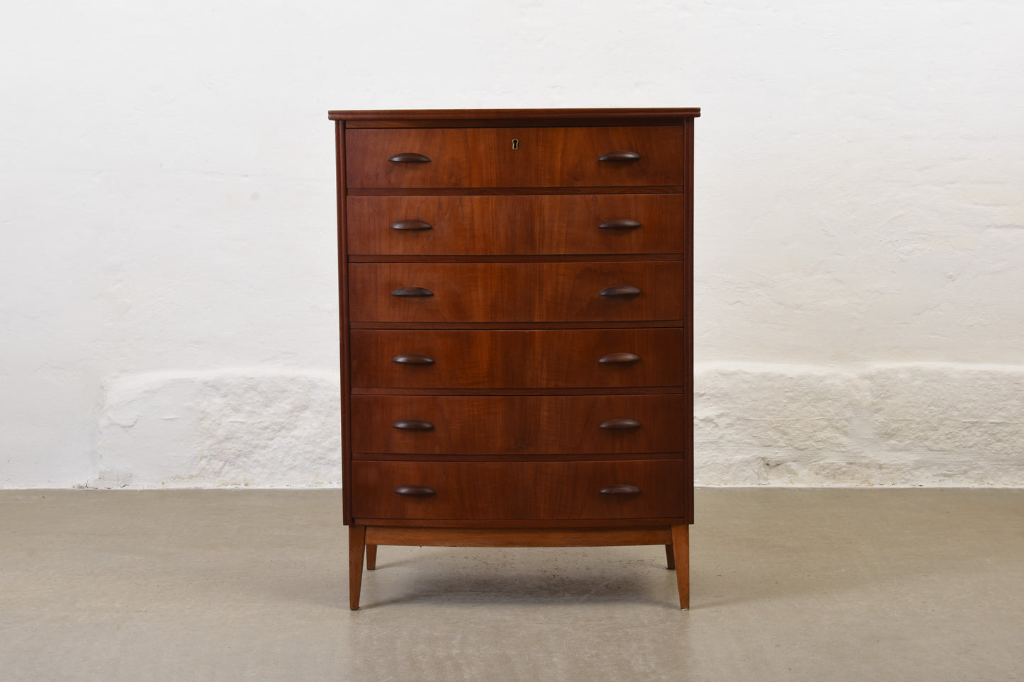 1950s bow-fronted teak chest of drawers - 109H cm
