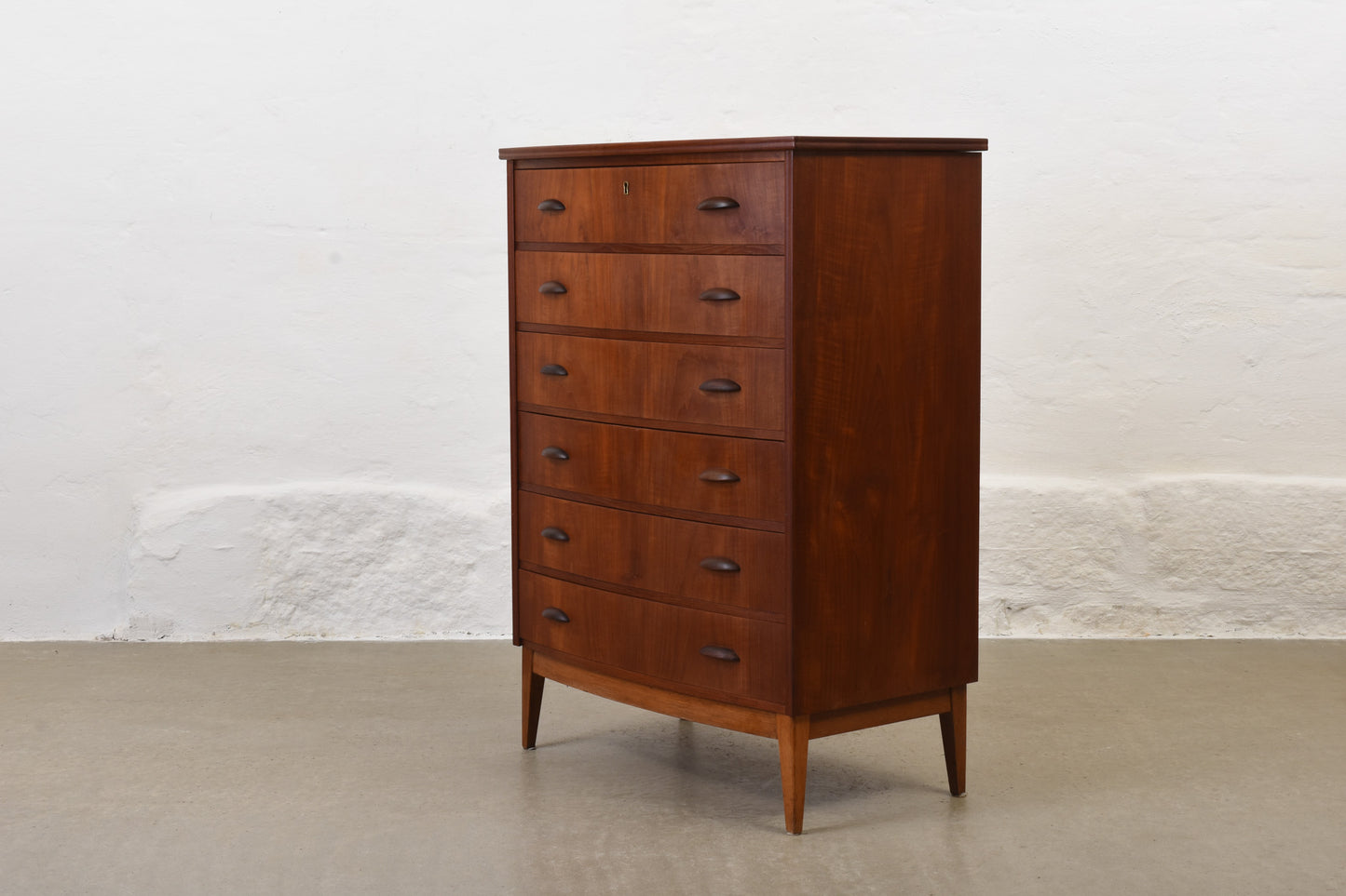1950s bow-fronted teak chest of drawers - 109H cm