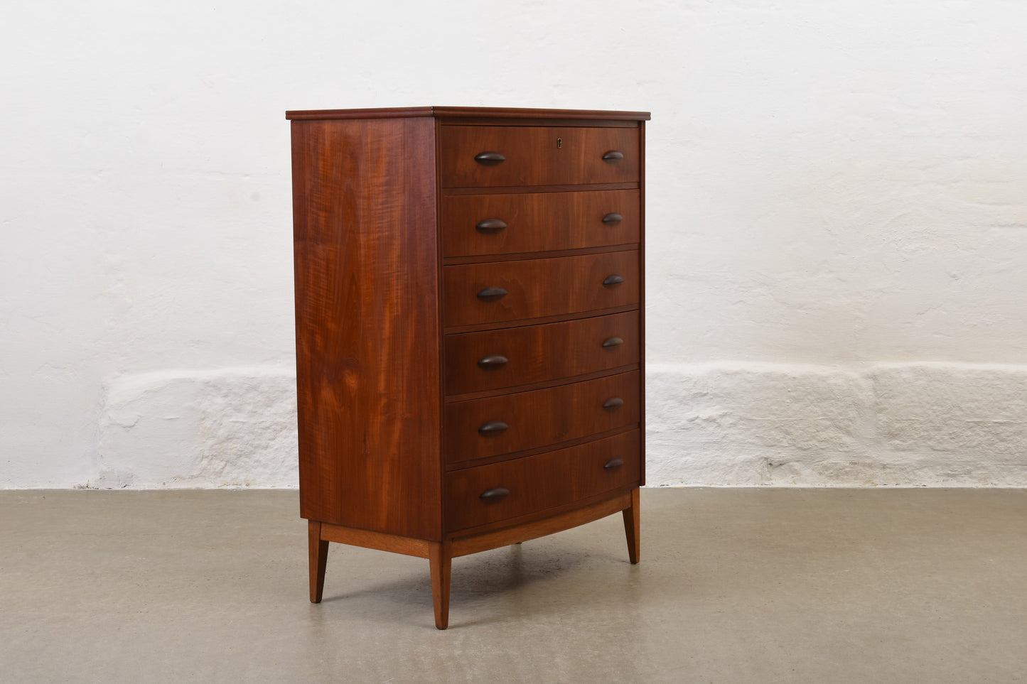 1950s bow-fronted teak chest of drawers - 109H cm