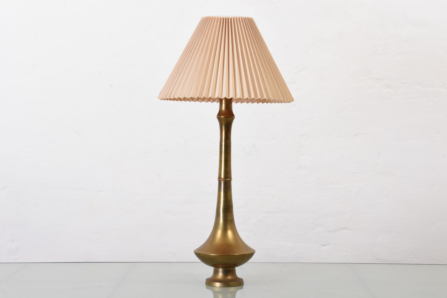 1950s brass table lamp with pleated shade