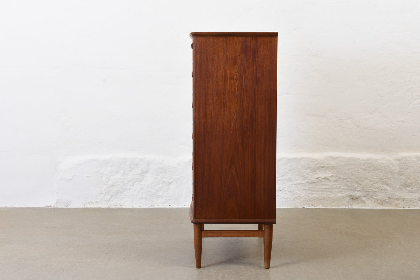 1950s bow-fronted teak chest with inset handles - 112H cm