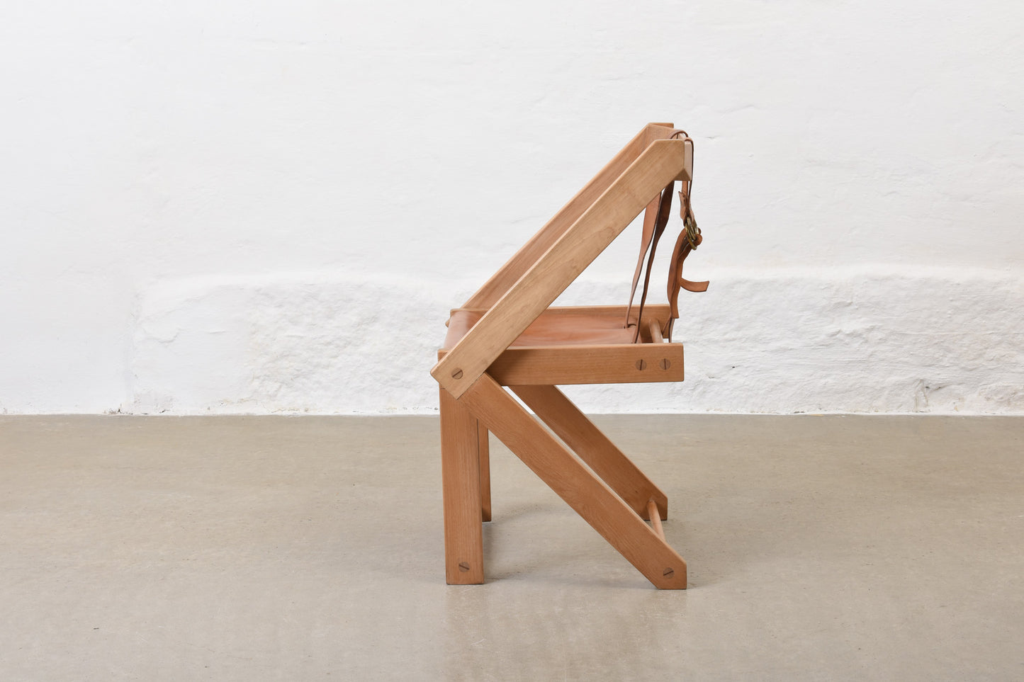 1960s beech + leather cabinetmaker's folding chair