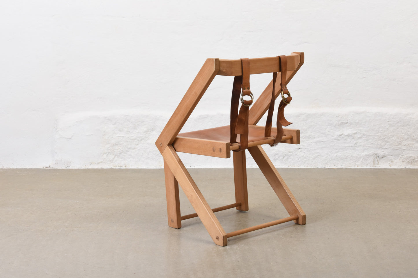 1960s beech + leather cabinetmaker's folding chair