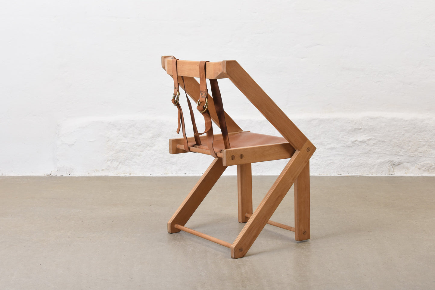 1960s beech + leather cabinetmaker's folding chair