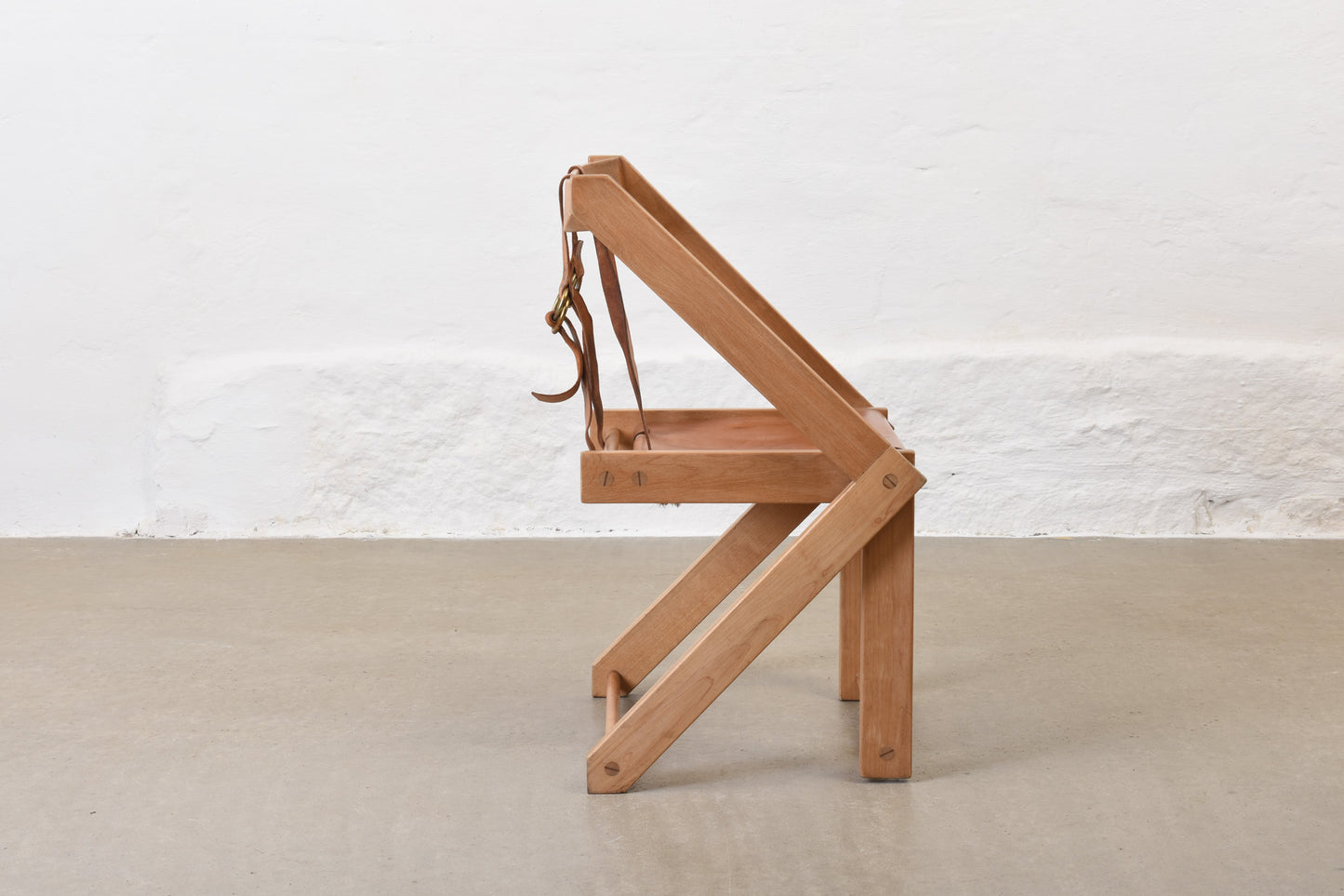 1960s beech + leather cabinetmaker's folding chair