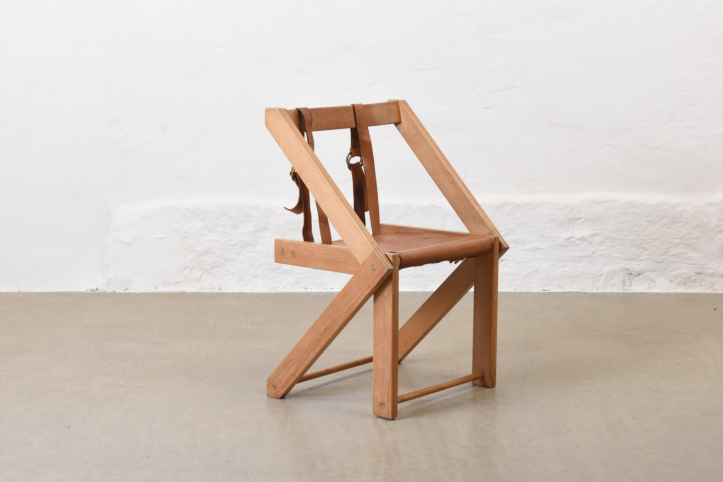 1960s beech + leather cabinetmaker's folding chair