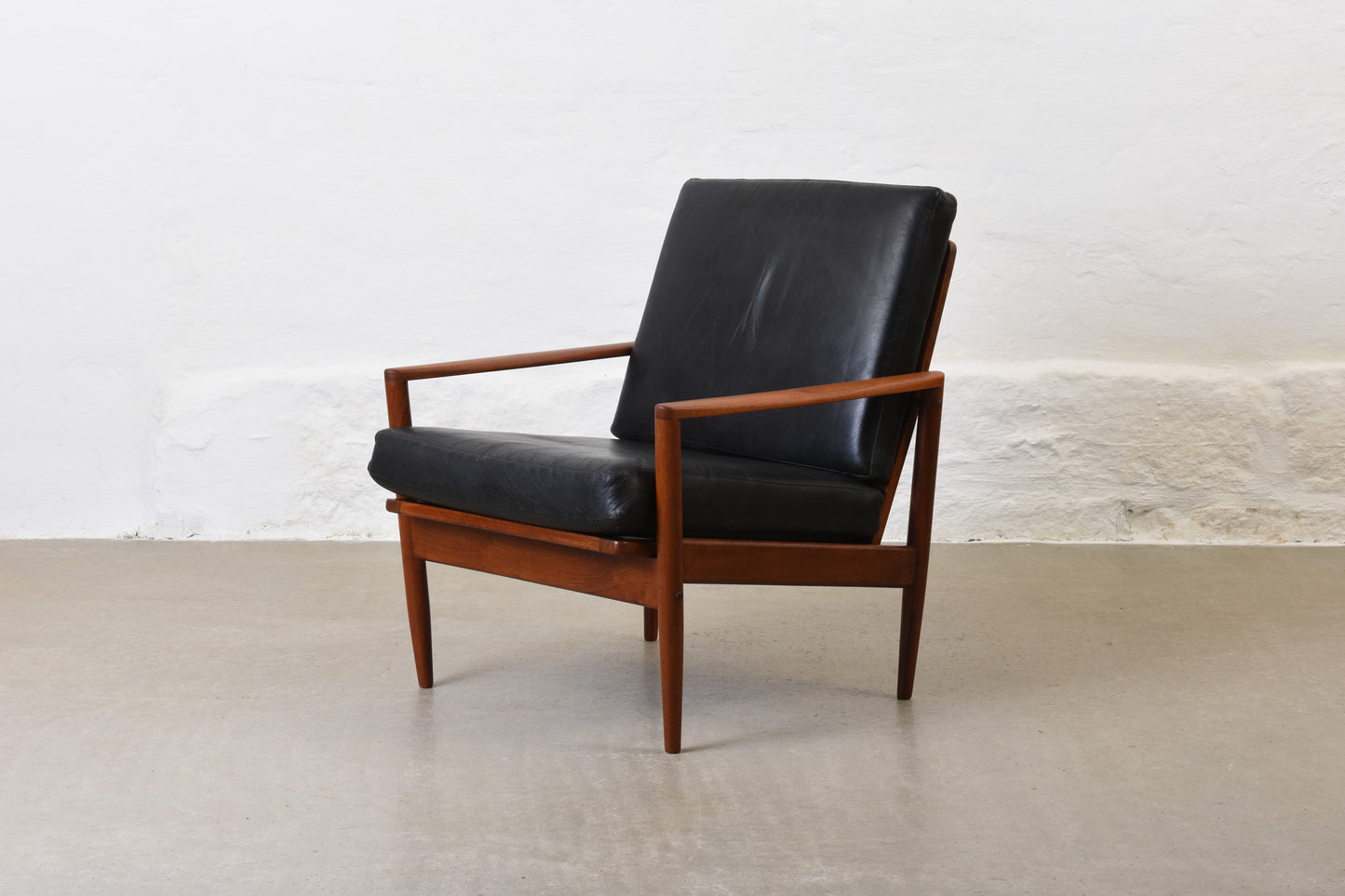 1960s Danish teak + leather lounger