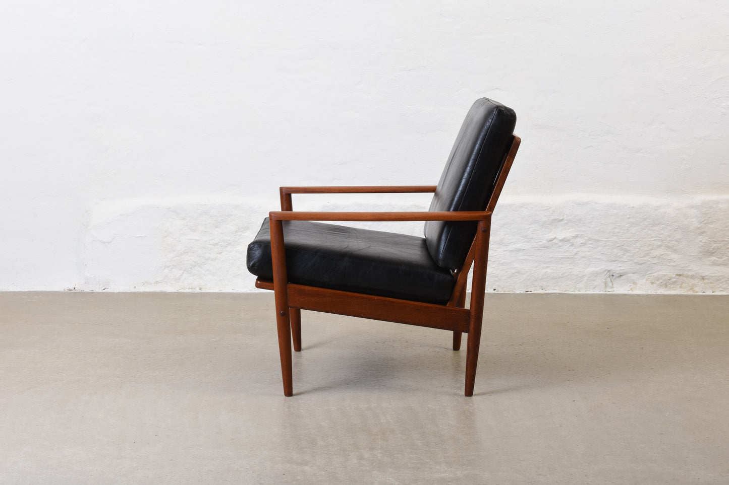 1960s Danish teak + leather lounger