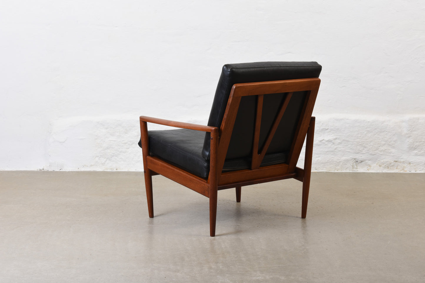 1960s Danish teak + leather lounger