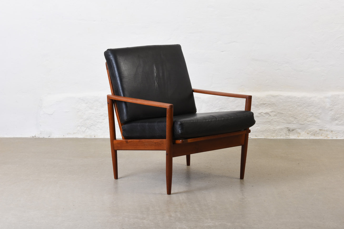 1960s Danish teak + leather lounger