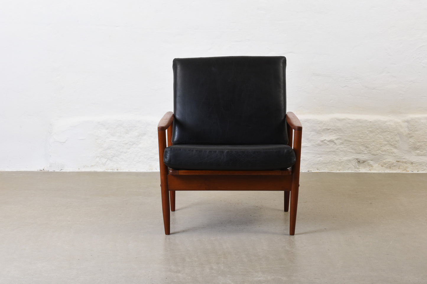 1960s Danish teak + leather lounger