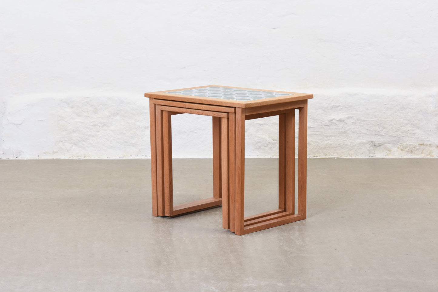 1960s nest of oak + tile tables by AK Møbler