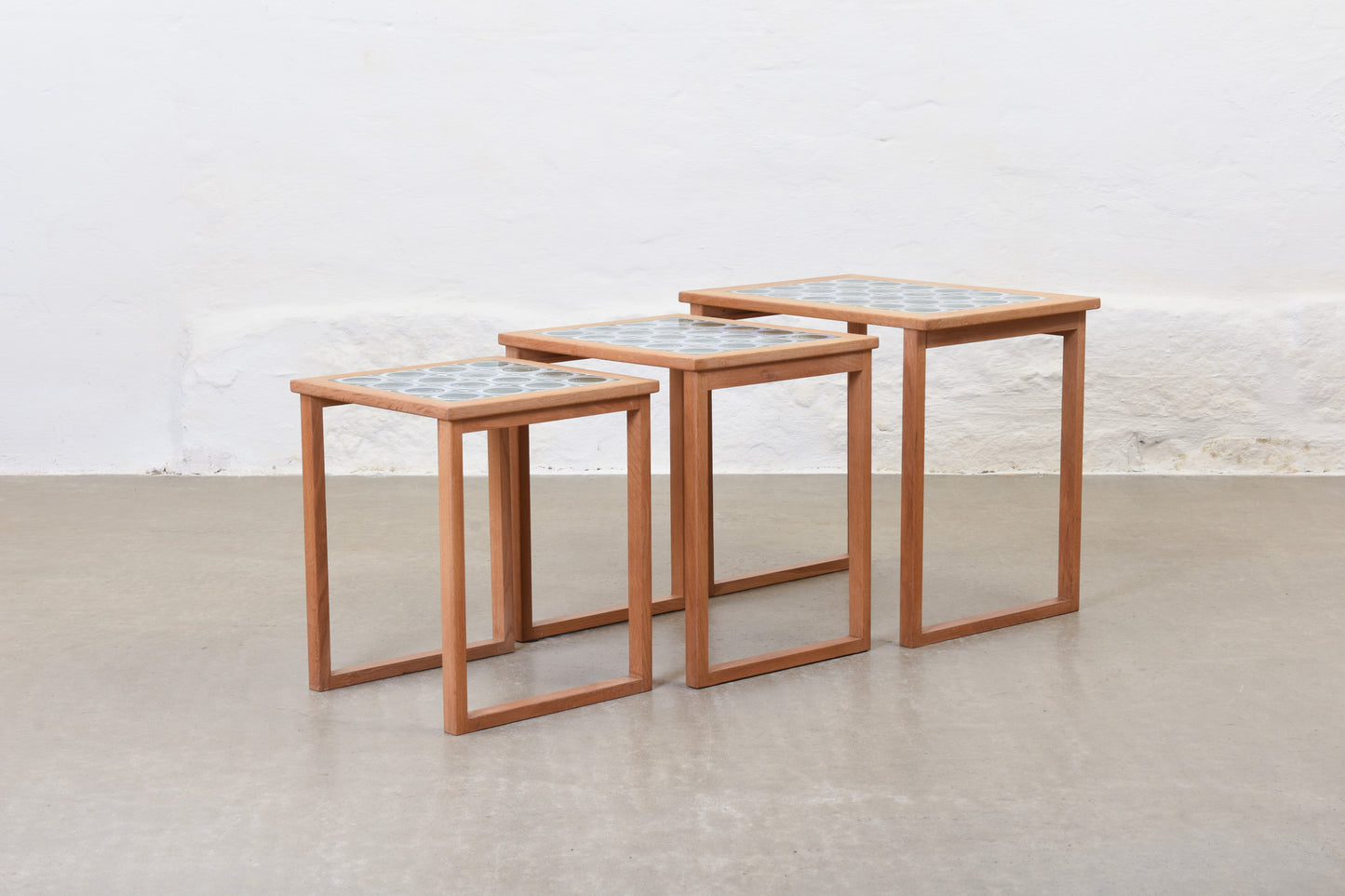 1960s nest of oak + tile tables by AK Møbler