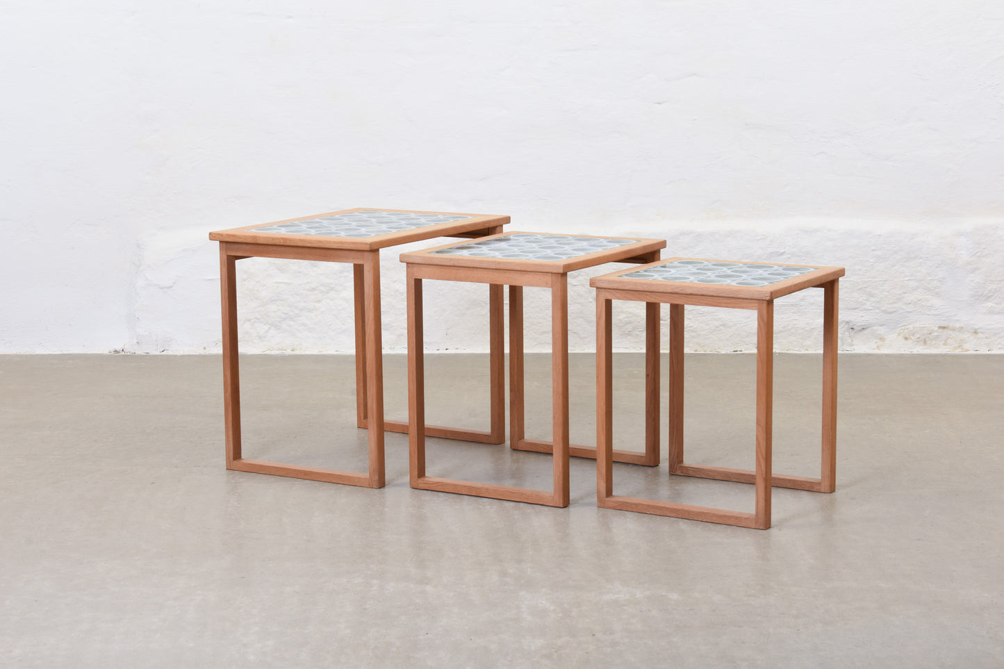 1960s nest of oak + tile tables by AK Møbler