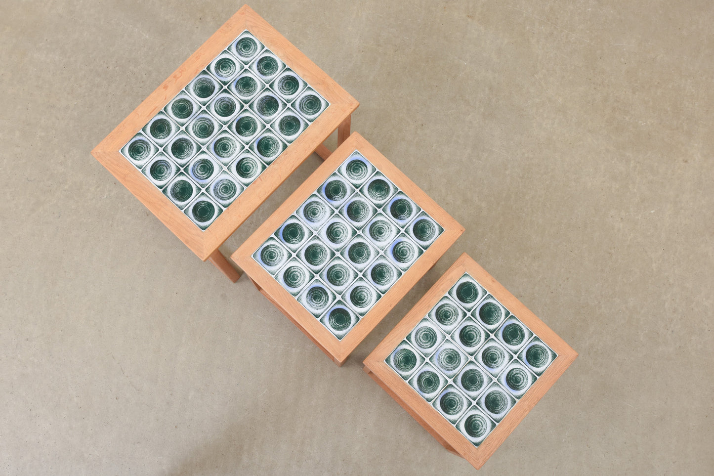 1960s nest of oak + tile tables by AK Møbler