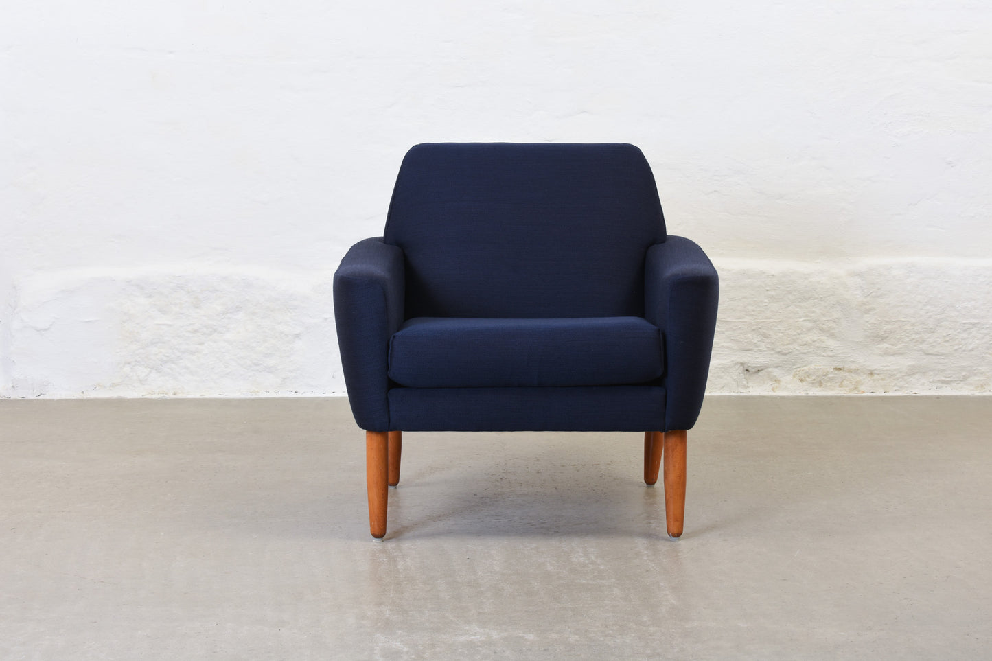 Newly reupholstered: 1960s low back lounger in wool