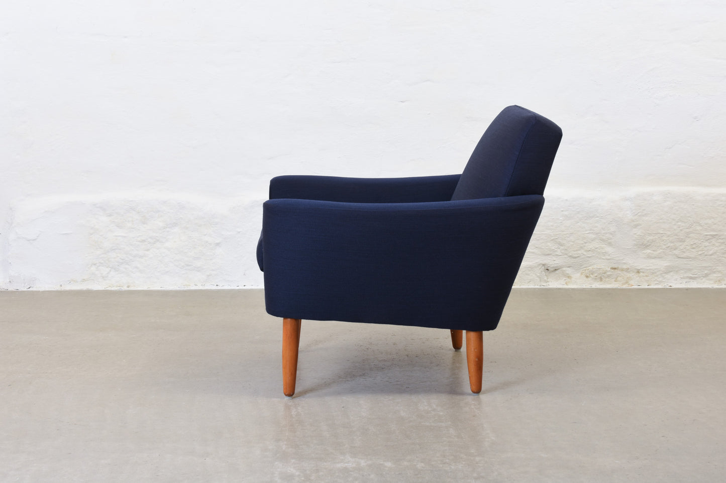 Newly reupholstered: 1960s low back lounger in wool