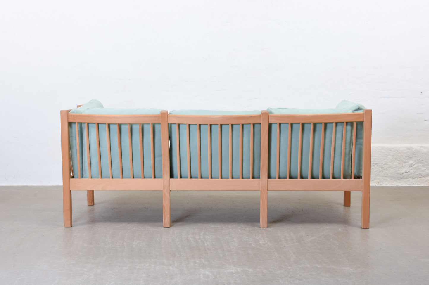 Newly reupholstered: 1980s beech + wool three seater by Andreas Hansen