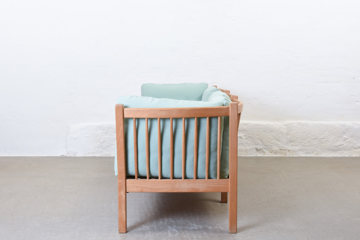 Newly reupholstered: 1980s beech + wool three seater by Andreas Hansen