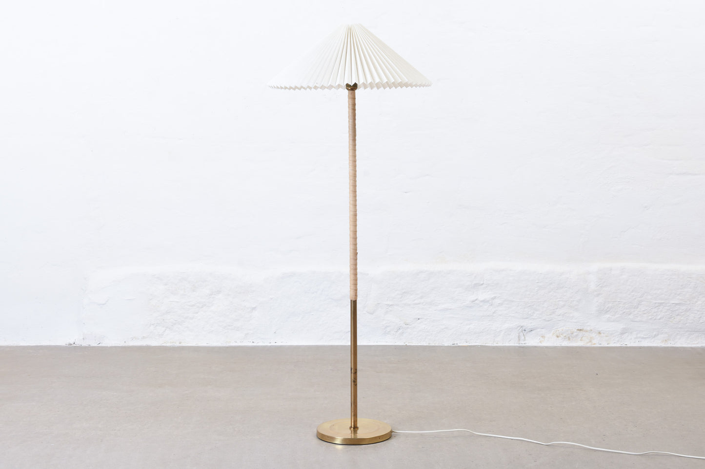 1970s brass + leather floor lamp by ABO Randers